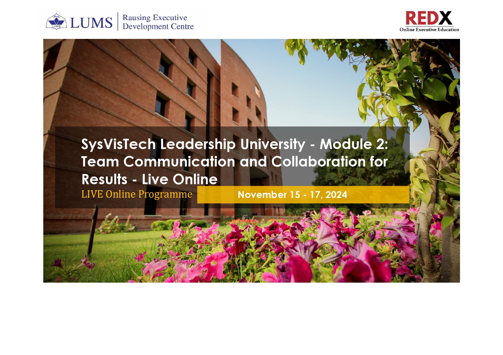 SysVisTech Leadership University Module 2: Team Communication and Collaboration for Results - Live Online (November 15 - 17, 2024)